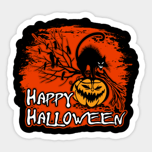 Happy Halloween Pumpkin and Black Cat Sticker